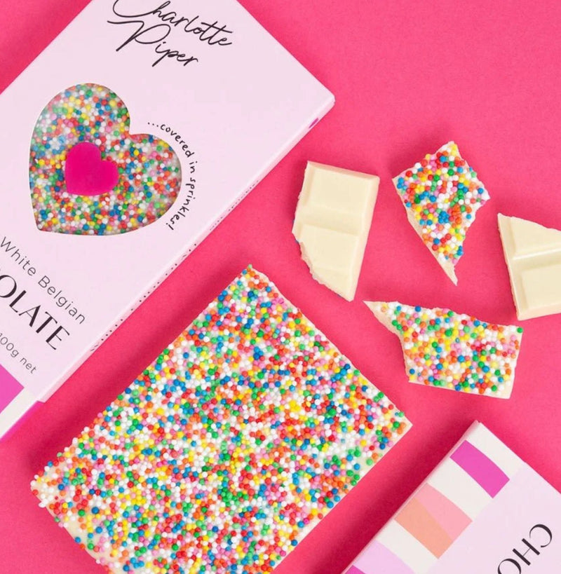 'Charlotte Piper' Milk Belgian White Chocolate Bar with Sprinkles