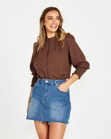 Roxy Shirred Shirt - Chocolate