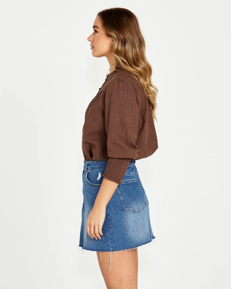 Roxy Shirred Shirt - Chocolate