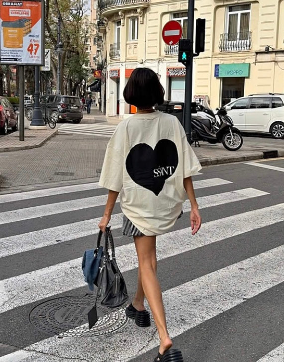 ‘SŚaint’ Heart Tee - Cream & Black