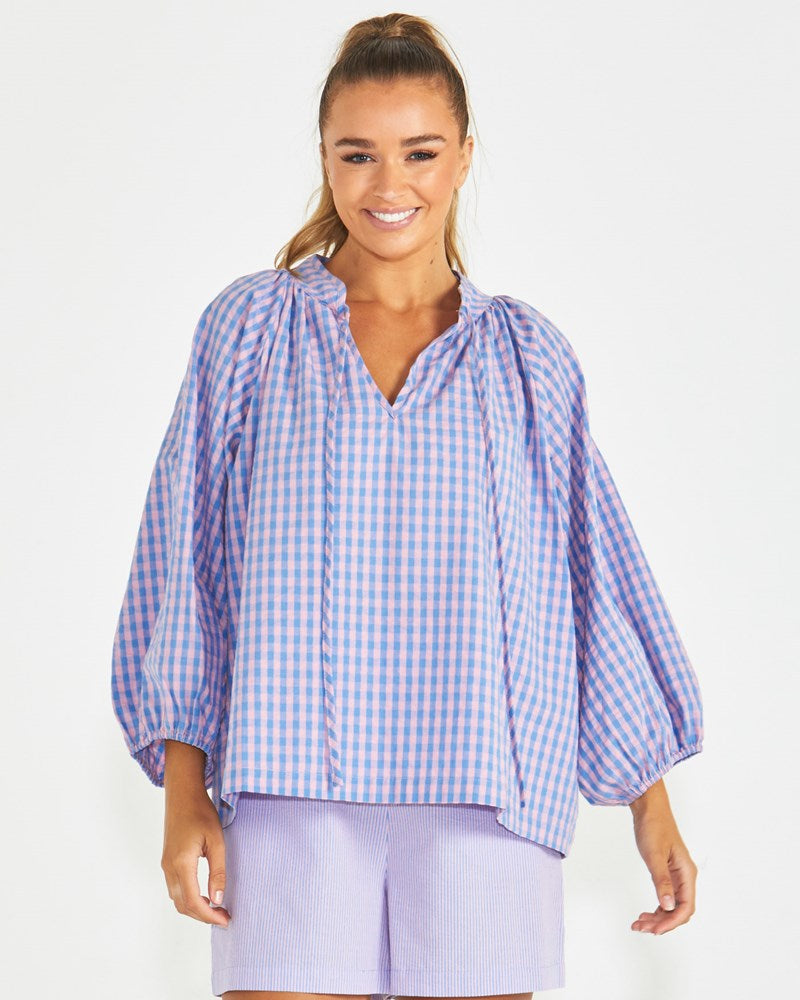 Phillipa Top - Blue/Pink Gingham