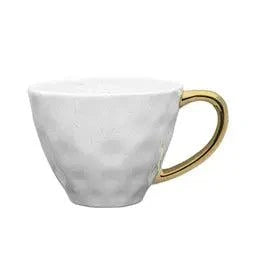 Ecology Polka Mug with matte cream glaze and gold handle, 380ml stoneware cup with tactile dimpled finish