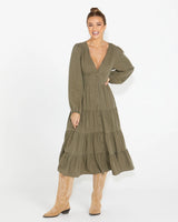 Charity Tiered Midi Dress - Olive