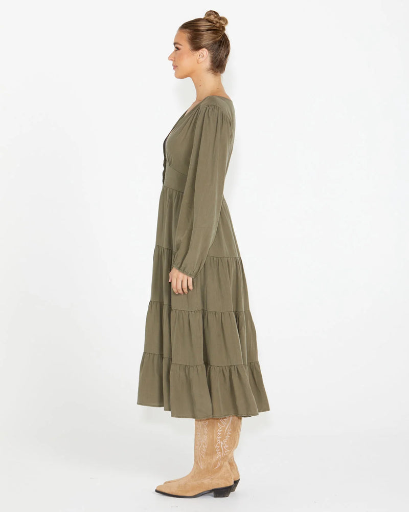 Charity Tiered Midi Dress - Olive