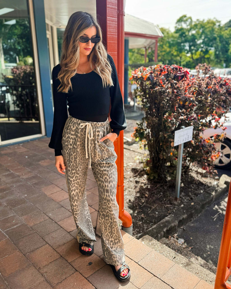 by Frankie Leopard Racer Pants
