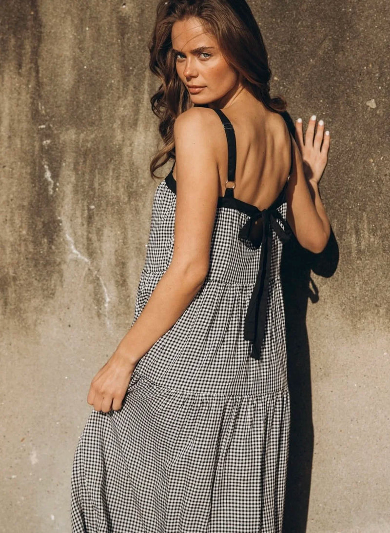 Amia Maxi Dress - Black Gingham