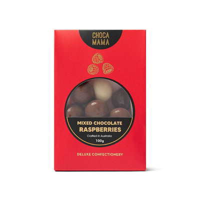 'Chocamama' Mixed Chocolate Raspberries 100g