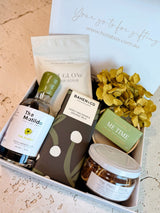 Vodka and Lime Mother's Day Gift Box with premium vodka, citrus garnish, chocolate, shower steamer, body scrub, and dried flowers