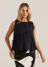 Elin Gathered Tie Top - Black