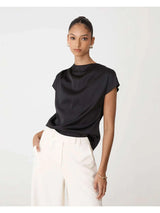 Zafina Pleated Draped Top - Black