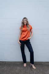 Zafina Pleated Drapped Top - Burnt Orange