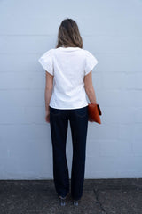Michelle Top white linen cotton blend with v neckline and flutter sleeves