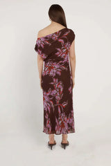 Margo One Shoulder Dress featuring exclusive floral print and subtle waist gathering in a full-length maxi style