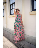 Malia Halter Dress- Pink Green Paisley