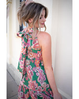 Malia Halter Dress- Pink Green Paisley