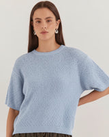 Noni Relaxed Knit Tee - Pale Blue Cream