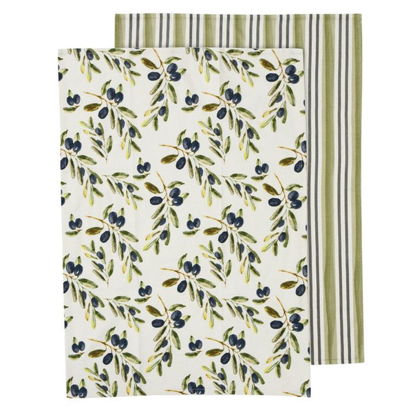 Oliva S/2 Cotton Tea Towels Black/Green