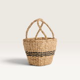 House of Holabox Wicka Positano Bambini mini seagrass tote basket with natural woven texture and black detail