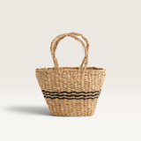 House of Holabox Wicka Positano Bambini mini seagrass tote basket with black woven detail and sturdy handles