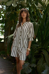 Saskia Balloon Shirt - Brown Stripe