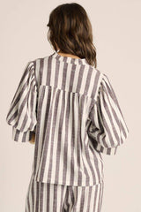 Saskia Balloon Shirt - Brown Stripe