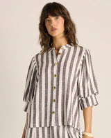 Saskia Balloon Shirt - Brown Stripe
