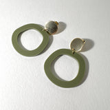 Mingled Charlie Olive Green and Gold Dangle Earrings