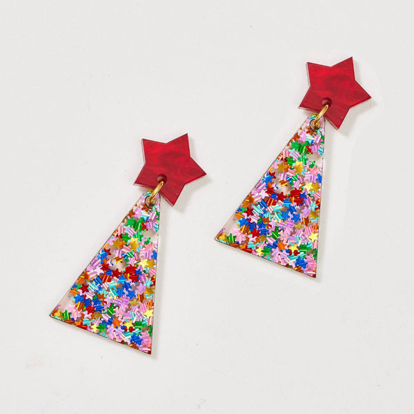 Christmas Tree Earrings - Multi Star Glitter