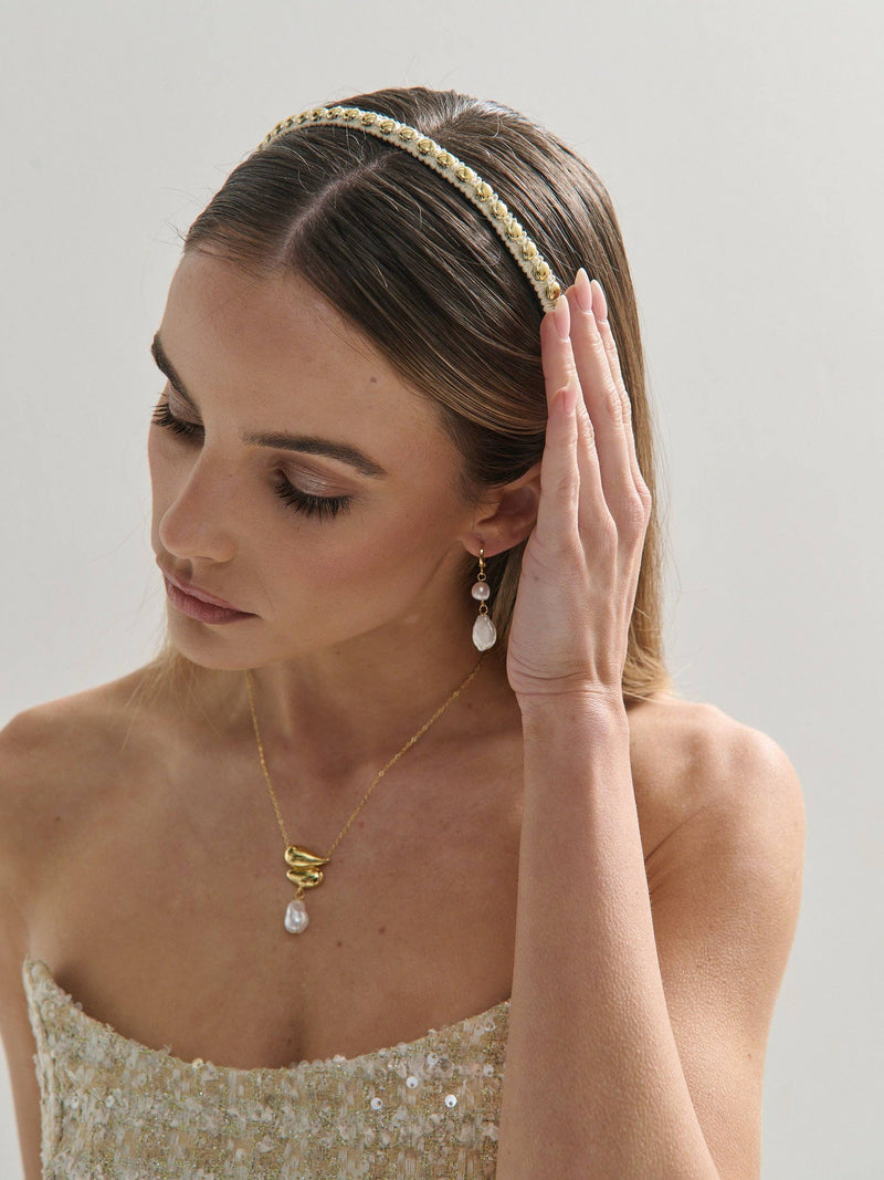 Elaine Stud Skinny Headband in White