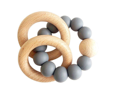 ‘Alimrose’ Beechwood Teether Rings Set - Storm Grey