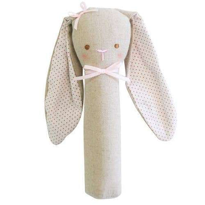 'Alimrose' Bunny Rattle & Squeaker Linen - Pink