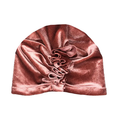 ‘ArchNOllie’ Velvet Ruffle Turban - Assorted – Dark Peach