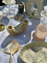 Saltist acrylic spoon and butter knife set in cream marble, perfect for elegant grazing boards and dessert tables.