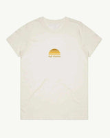 Natural organic cotton classic tee in cream with a tonal yellow sun print and Rad Mama text on the chest.