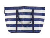 Assorted jumbo beach bags with colorful prints, waterproof and lightweight with shoulder straps and inside pockets