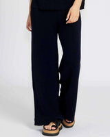 Bonnie Pant in navy blue cotton viscose, featuring a comfortable wide-leg fit and soft knit texture.