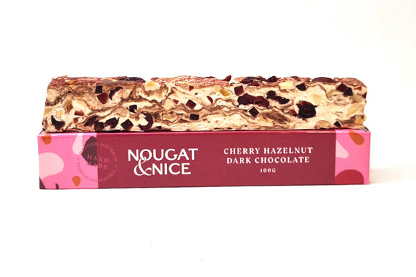 'Nougat and Nice' Cherry Hazelnut & Dark Chocolate Nougat | 100g Bar