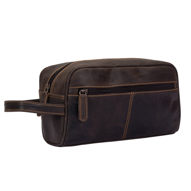 ‘Greenwood Leather’ Geelong Toiletry Bag - Brown