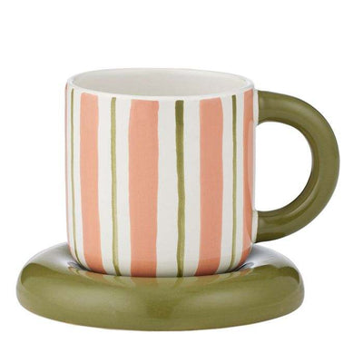 Candy Ceramic Cup & Saucer - Pink/Olive