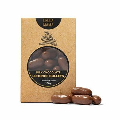'Chocamama' Milk Chocolate Licorice Bullets 100g