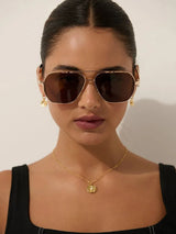 Connell Metal Aviator Sunglasses with acrylic frame and UV protection, black drawstring pouch included