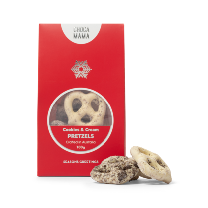 'Chocamama' White Chocolate Cookies & Cream Pretzels 100g