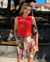 Daria Belted Shorts - Leaf Print 