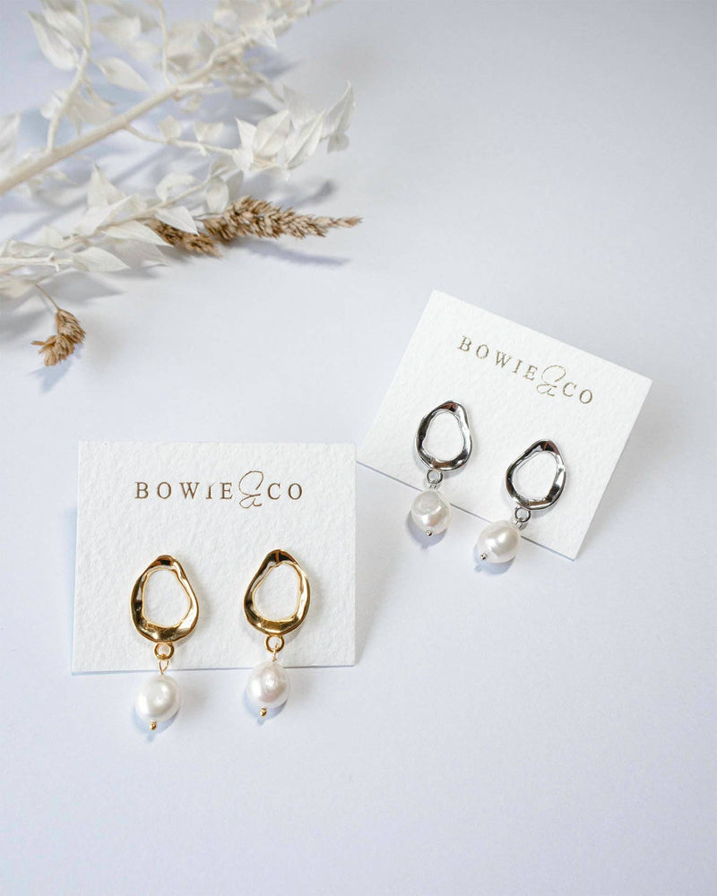 ‘Bowie & Co’ Oceania Organic Shape Pearl Earrings - Silver