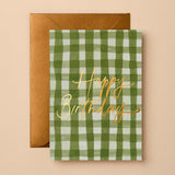 ‘Gabrille & Celine’ Gingham Birthday Signature Foil Greeting Card