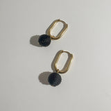 Gold Huggie + Black Bead Hoop Earrings