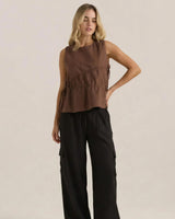 Elin Gathered Tie Top - Chocolate