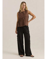 Elin Gathered Tie Top - Chocolate 