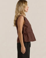 Elin Gathered Tie Top - Chocolate