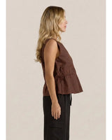 Elin Gathered Tie Top - Chocolate 